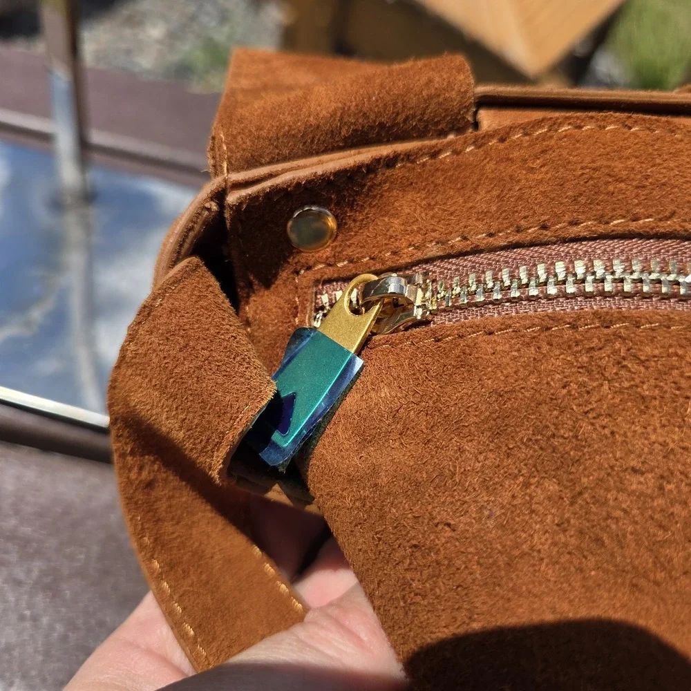FURNIQ Hoxton‎ Camel Brown Woven Suede Handbag Crossbody MSRP $350